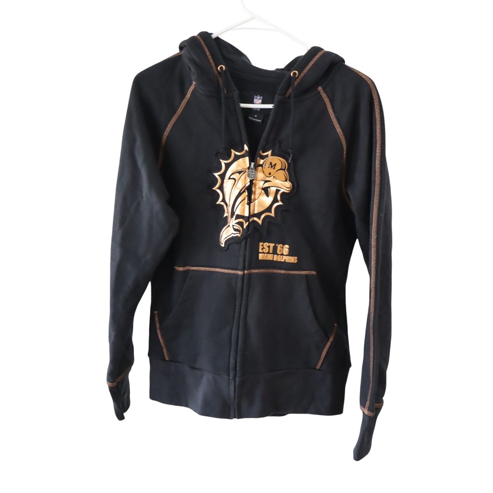 NFL Pro Line Miami Dolphins Zip Up Hoodie Black Gold Metallic Mens Medium EST 66